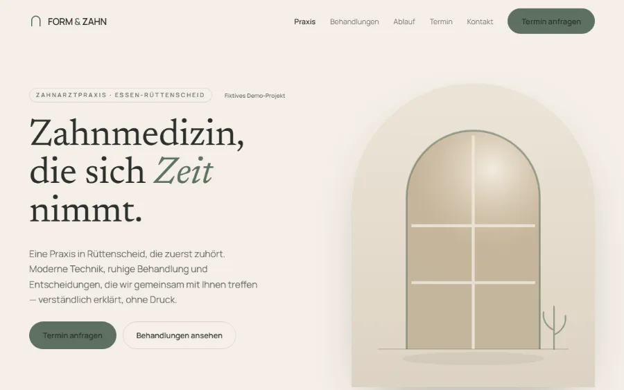 Demo-Website für die Zahnarztpraxis FORM & ZAHN in Essen-Rüttenscheid