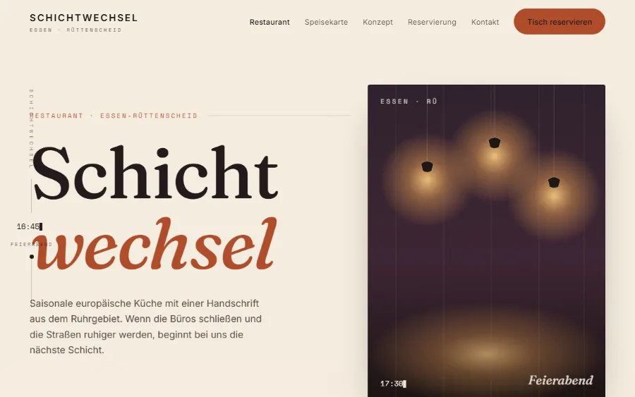 Konzeptarbeit: Website für das Restaurant SCHICHTWECHSEL