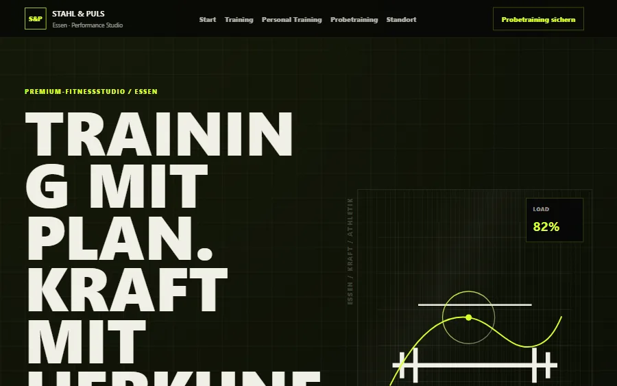 Demo-Website für das Premium-Fitnessstudio STAHL & PULS in Essen